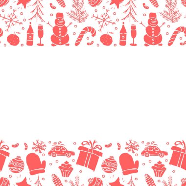 Kusursuz bir Noel aralığı. Yeni yıl geçmişi. Noel ve yeni yıl simgeleriyle karalama çizimi