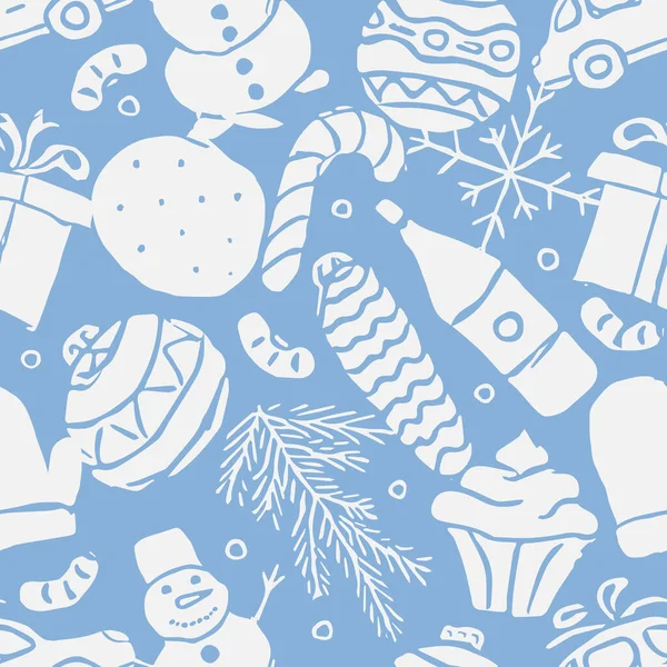 Naadloos Kerstpatroon Nieuwjaarsachtergrond Doodle Illustratie Met Kerst Nieuwjaar Pictogrammen — Stockfoto