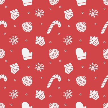 Kusursuz Noel şablonu. Yeni yıl geçmişi. Noel simgeleriyle karalama çizimi