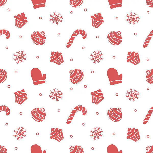 Bezešvé Vánoční Vzory Pozadí Nového Roku Doodle Ilustrace Vánoční Ikonou — Stock fotografie