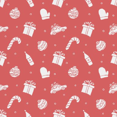 Kusursuz Noel şablonu. Yeni yıl geçmişi. Noel simgeleriyle karalama çizimi