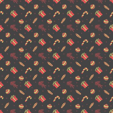 Kusursuz Noel şablonu. Yeni yıl geçmişi. Noel simgeleriyle karalama çizimi