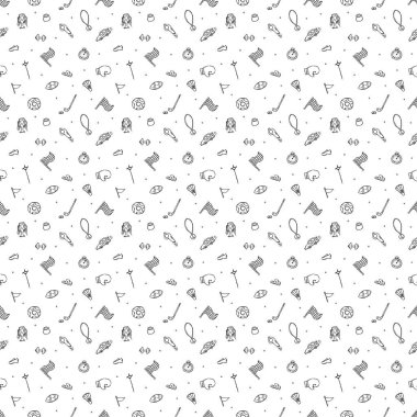 Kusursuz bir spor modeli. Spor ikonlarıyla karalama çizimi. Spor ekipmanlı arkaplan