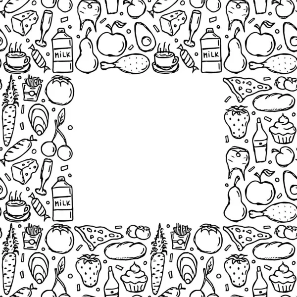 Doodle food background. Food frame illustration