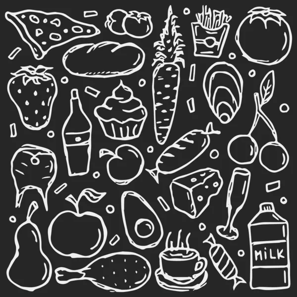 Simple food icons. Doodle food background