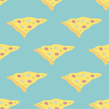 Kusursuz pizza kalıbı. Siyah beyaz pizza arka planı. Doodle pizza illüstrasyonu. Fast food modeli