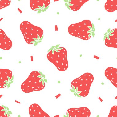 Kusursuz çilek deseni. Kırmızı çilek ikonlu Doodle çizimi. Klasik çilek deseni