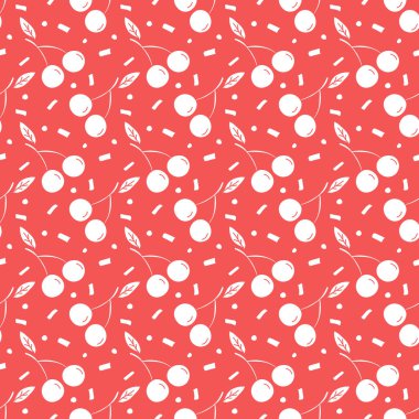 Kusursuz kiraz deseni. Kırmızı kiraz ikonlarıyla karalama çizimi. Vintage kiraz deseni