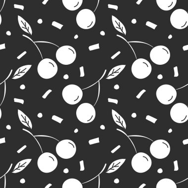 Kusursuz kiraz deseni. Kırmızı kiraz ikonlarıyla karalama çizimi. Vintage kiraz deseni