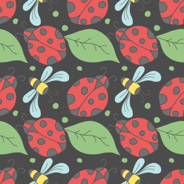 Uğur böcekleriyle kusursuz desen. Yaz uğur böcekleri arka planı