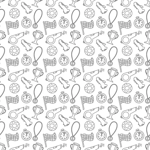Seamless football pattern. Background with sports icons. Doodle soccer illustration