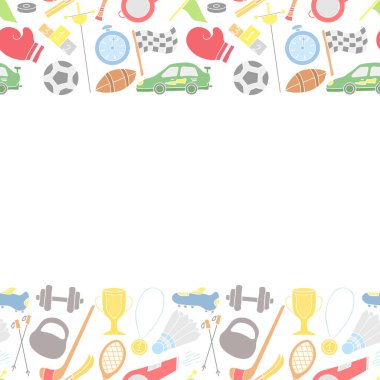 Kusursuz spor çerçevesi. Spor simgeleriyle dolu bir arka plan. Doodle spor illüstrasyonu