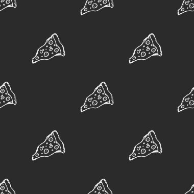 Kusursuz pizza kalıbı. Doodle pizza arka planı. Pizza ikonlarıyla el çizimi. Fast food modeli