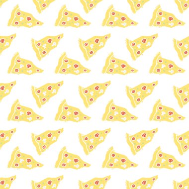 Kusursuz pizza kalıbı. Doodle pizza arka planı. Pizza ikonlarıyla el çizimi. Fast food modeli