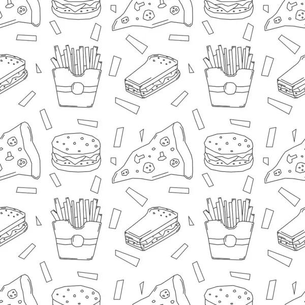 stock image Seamless fast food pattern. fast food background. Doodle fastfood icons. Drawn food pattern