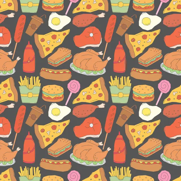 Kusursuz fast food şablonu. Fast food geçmişi. Yemek kalıbı çizilmiş
