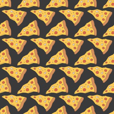 Kusursuz pizza kalıbı. Doodle pizza arka planı. Fast food modeli