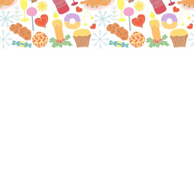 Kusursuz bir Noel aralığı. Yeni yıl geçmişi. Noel ve yeni yıl simgeleriyle karalama çizimi