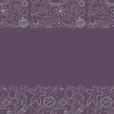 Kusursuz bir Noel aralığı. Yeni yıl geçmişi. Noel ve yeni yıl simgeleriyle karalama çizimi