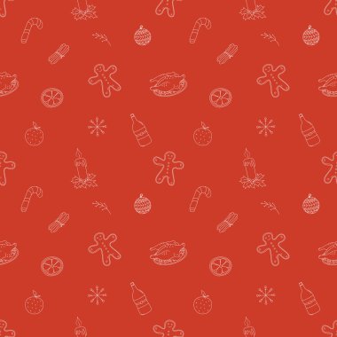 Kusursuz Noel şablonu. Yeni yıl geçmişi. Noel simgeleriyle karalama çizimi