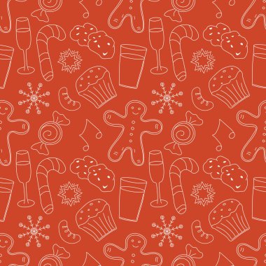 Kusursuz Noel şablonu. Yeni yıl geçmişi. Noel simgeleriyle karalama çizimi