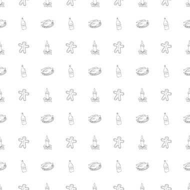 Kusursuz Noel şablonu. Yeni yıl geçmişi. Noel simgeleriyle karalama çizimi