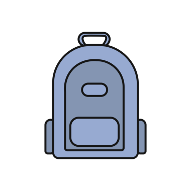 Okul sırt çantası çizgi film ikonu. karalama okulu sırt çantası