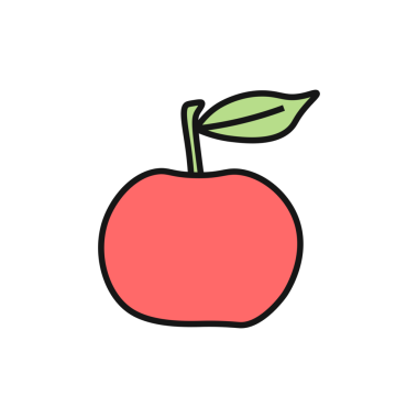 Kırmızı elma çizgi film ikonu. karalama elması