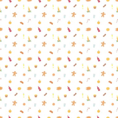 Kusursuz Noel şablonu. Yeni yıl geçmişi. Yılbaşı simgeleriyle renkli illüstrasyon