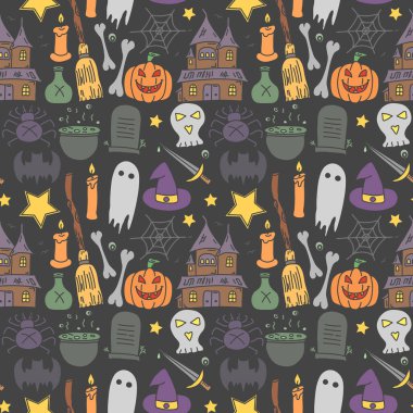 Seamless Halloween pattern. Doodle Halloween background