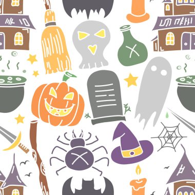 Seamless Halloween pattern. Doodle Halloween background