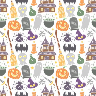 Seamless Halloween pattern. Doodle Halloween background