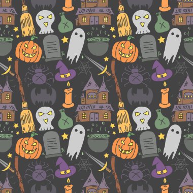 Seamless Halloween pattern. Doodle Halloween background