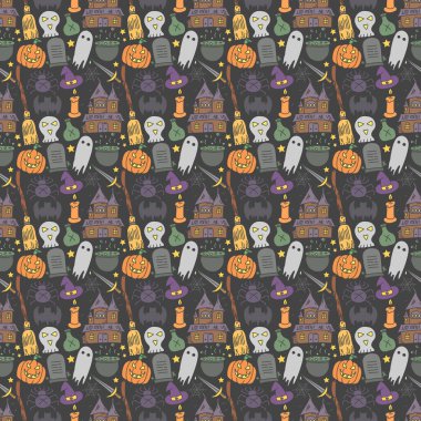 Seamless Halloween pattern. Doodle Halloween background