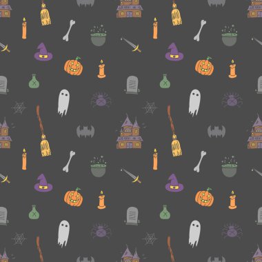 Seamless Halloween pattern. Doodle Halloween background