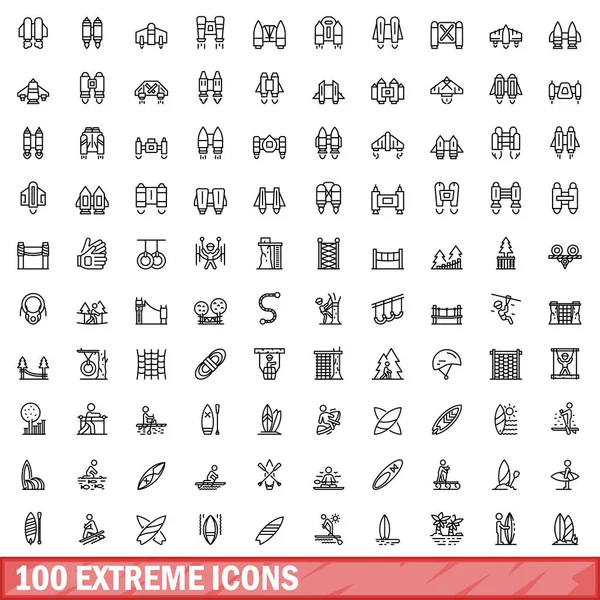 100 Extreme Icons Set Outline Illustration 100 Extreme Icons Vector — Stock Vector
