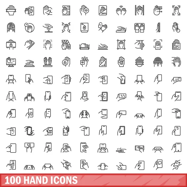 100 Hand Icons Set Outline Illustration 100 Hand Icons Vector — Stock Vector