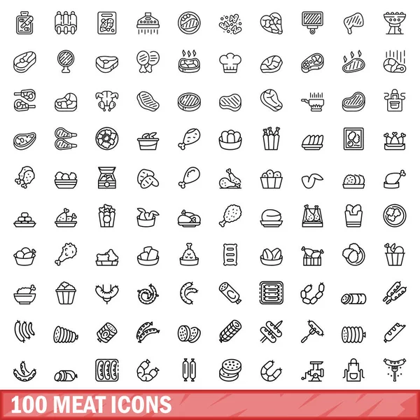 100 Meat Icons Set Outline Illustration 100 Meat Icons Vector — Stock Vector
