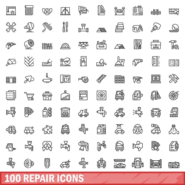 stock vector 100 repair icons set. Outline illustration of 100 repair icons vector set isolated on white background