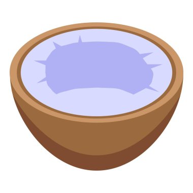 Yarım hindistan cevizi ikonu izometrik vektörü. Kozmetik kremi. Sabun yağı.