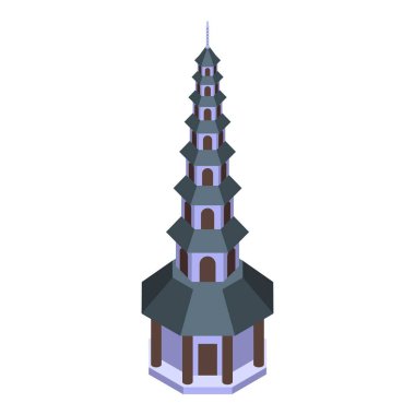 Pagoda ikon izometrik vektörünü kullan. Çin binası. Şehir merkezi.