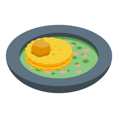 Yeşil çorba ikonu izometrik vektörü. Avustralya yemeği. Mutfak gezisi