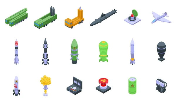 Nuclear Weapon Icons Set Isometric Vector Military Nuclear Ship Army — Stock Vector