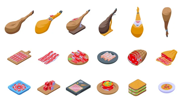 Jamon Symbole Setzen Isometrischen Vektor Lebensmittelschinken Schweinehuf — Stockvektor