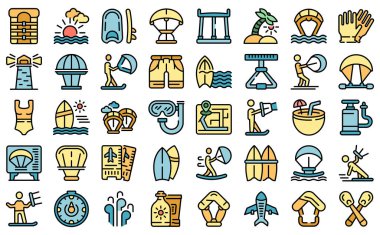 Uçurtma simgeleri ana hat vektörünü ayarlar. Spor uçurtması. Etkin tahta rengi izole edildi