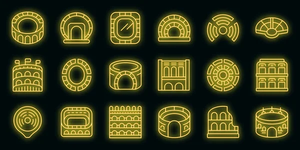 Иконки Амфитеатра Устанавливают Контур Вектора Arena Faby Архитектура Здания Неонового — стоковый вектор
