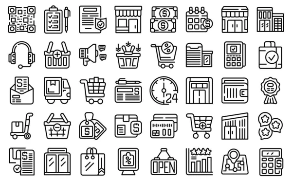 Consumer Shop Icons Set Outline Vector Street People Mall Fashion — Stock Vector