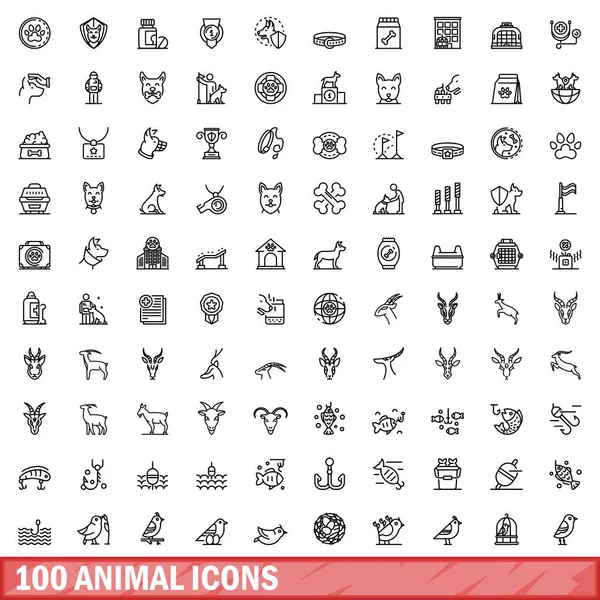 100 Εικονίδια Ζώων Έτοιμα Εικονογράφηση Περίγραμμα 100 Ζώων Εικονίδια Διάνυσμα — Διανυσματικό Αρχείο