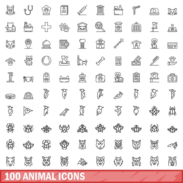 stock vector 100 animal icons set. Outline illustration of 100 animal icons vector set isolated on white background