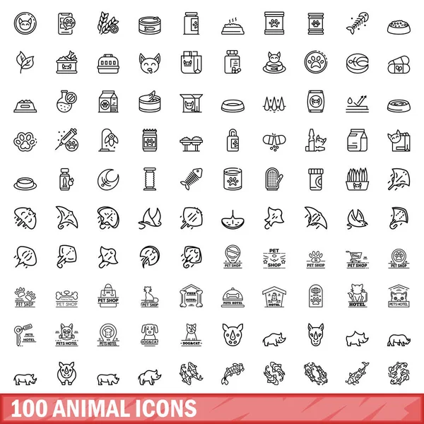 stock vector 100 animal icons set. Outline illustration of 100 animal icons vector set isolated on white background